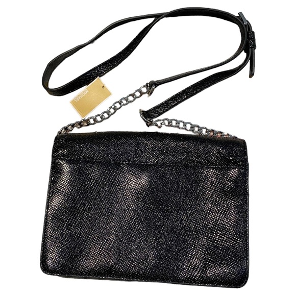 Michael Kors Black Large Gusset Crossbody Leather Purse Silver Hardware - Picture 8 of 10